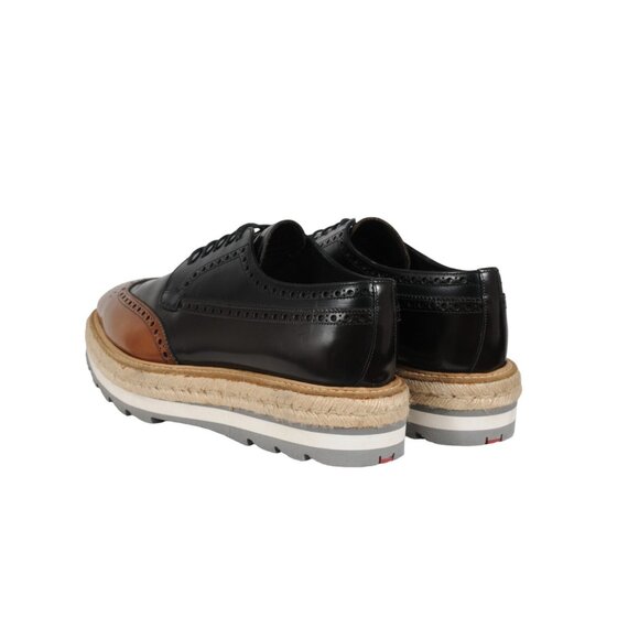 Prada Men Platform Brogue US 10 UK 9 Brown Leather Wingtip Espadrille Medallion - Picture 5 of 11